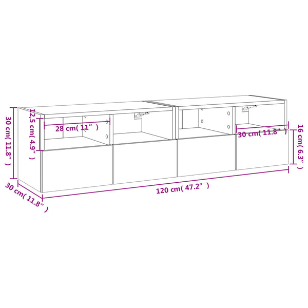 vidaXL Meubles TV muraux 2 pcs Blanc 60x30x30 cm Bois d'ingénierie