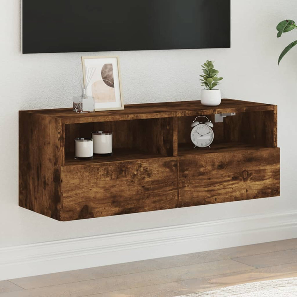 Meuble TV mural vidaXL chêne fumé 80x30x30 cm bois d'ingénierie