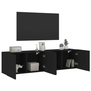 TV-Wandschränke, 2er Set, Schwarz 80 cm