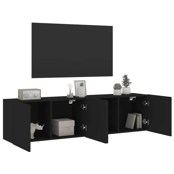 TV-Wandschränke, 2er Set, Schwarz 80 cm