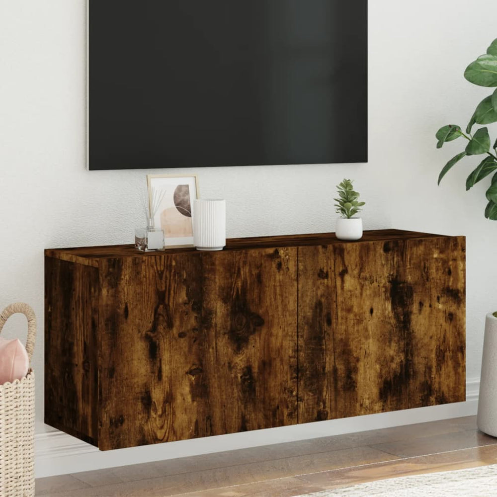 vidaXL Meuble TV mural chêne fumé 100x30x41 cm