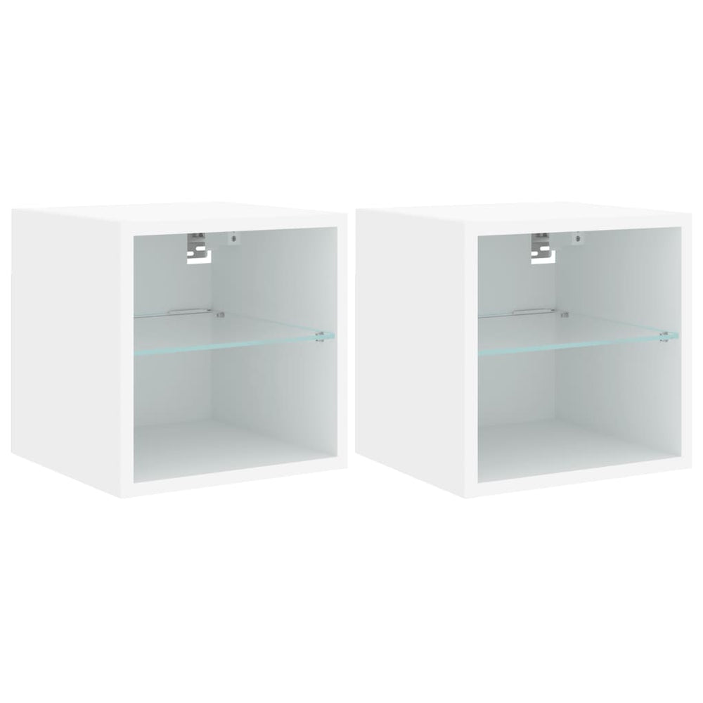vidaXL Meubles TV muraux avec lumières LED 2 pcs Blanc 30x28,5x30 cm