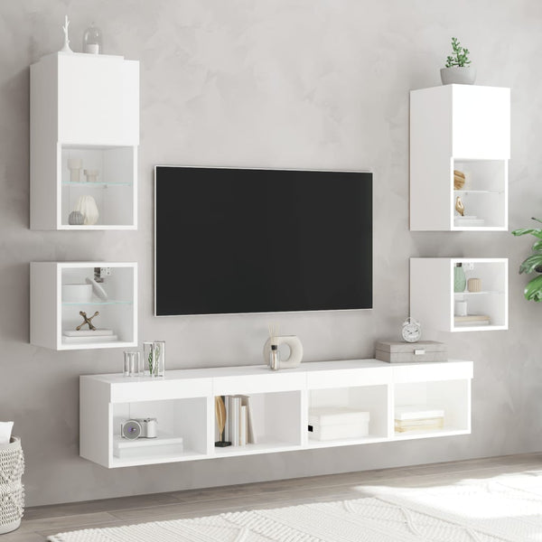 TV-Wandschränke mit LED, 2er Set, Weiß