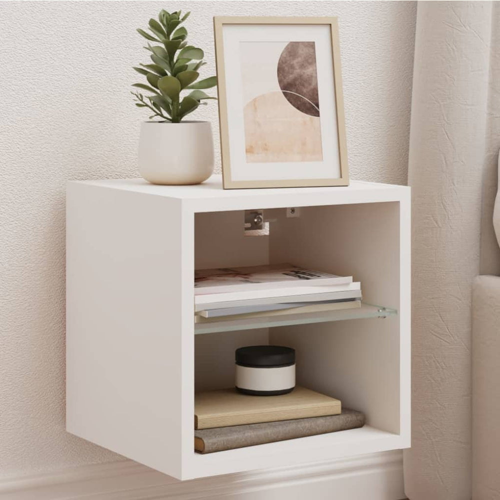 vidaXL Meubles TV muraux avec lumières LED 2 pcs Blanc 30x28,5x30 cm