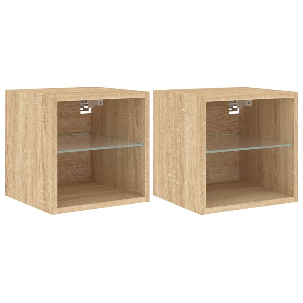 vidaXL Meubles TV muraux avec lumières LED 2 pcs Chêne Sonoma
