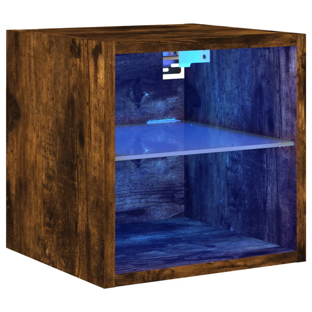 Meuble TV mural vidaXL avec lumières LED chêne fumé 30x28,5x30 cm