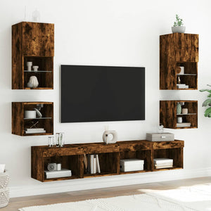 TV-Wandschränke mit LED Räuchereiche, 2er-Set