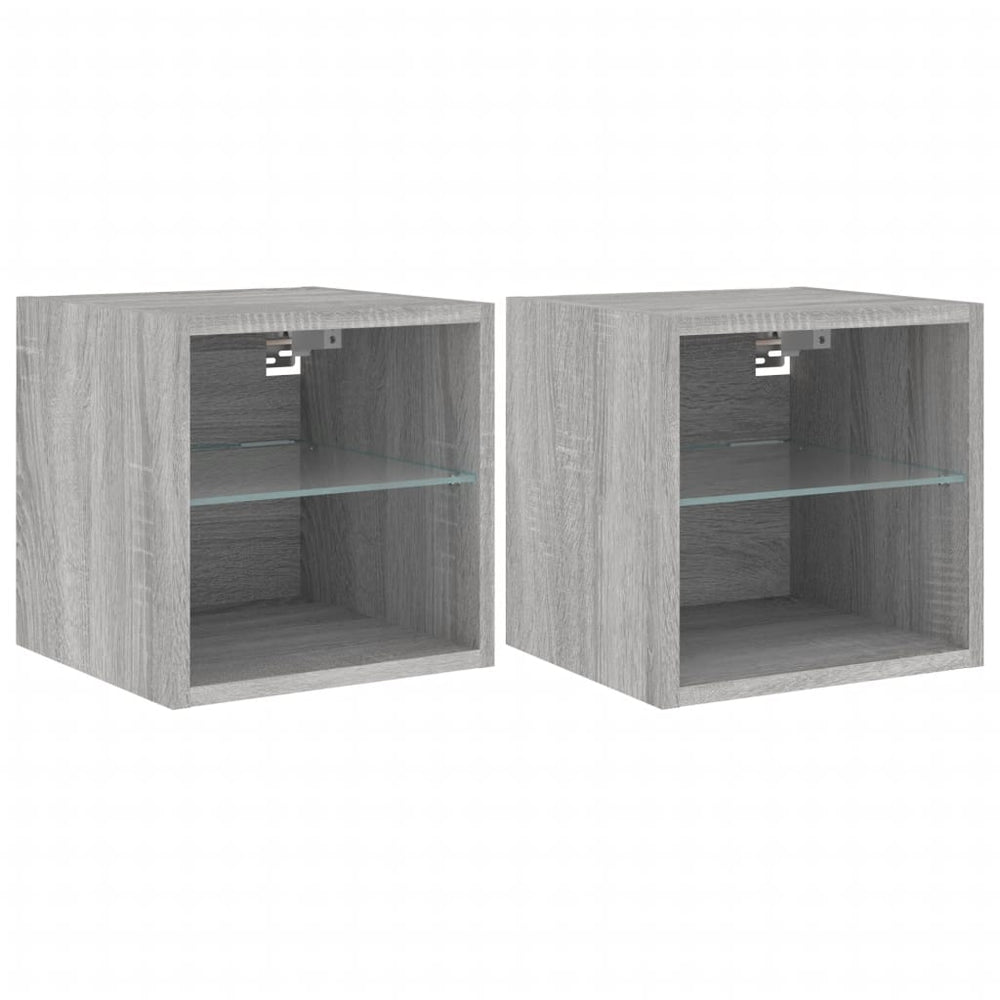 vidaXL Meubles TV muraux avec lumières LED 2 pcs Gris Sonoma