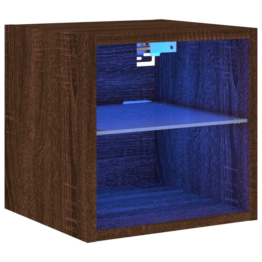 Meuble TV mural vidaXL avec lumières LED aspect chêne marron 30x28,5x30 cm