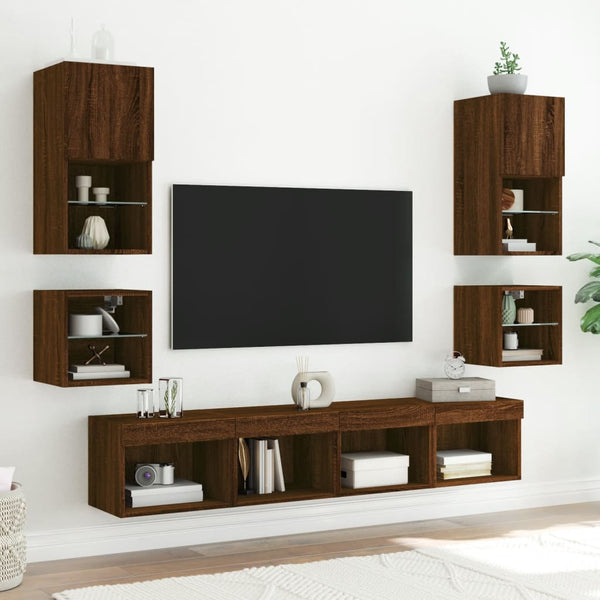 TV-Wandschränke mit LED-Leuchten, Eichen-Optik, 2er Set