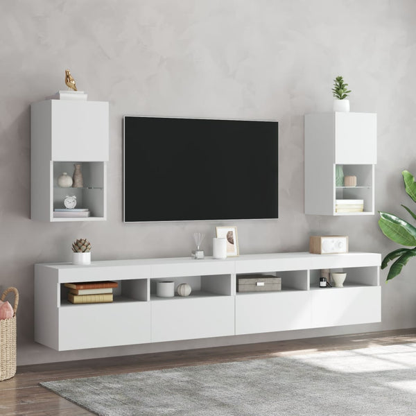 TV-Schränke mit LED-Beleuchtung, 2er-Set, Weiß