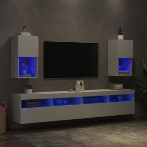 TV-Schränke mit LED-Beleuchtung, 2er-Set, Weiß