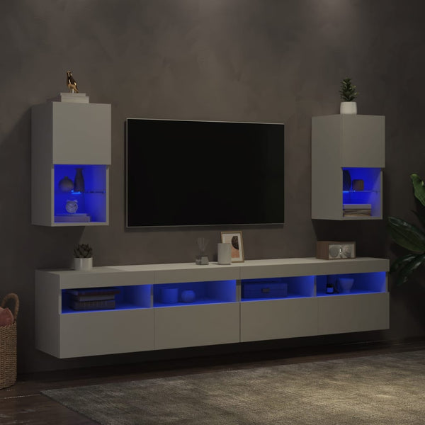 TV-Schränke mit LED-Beleuchtung, 2er-Set, Weiß