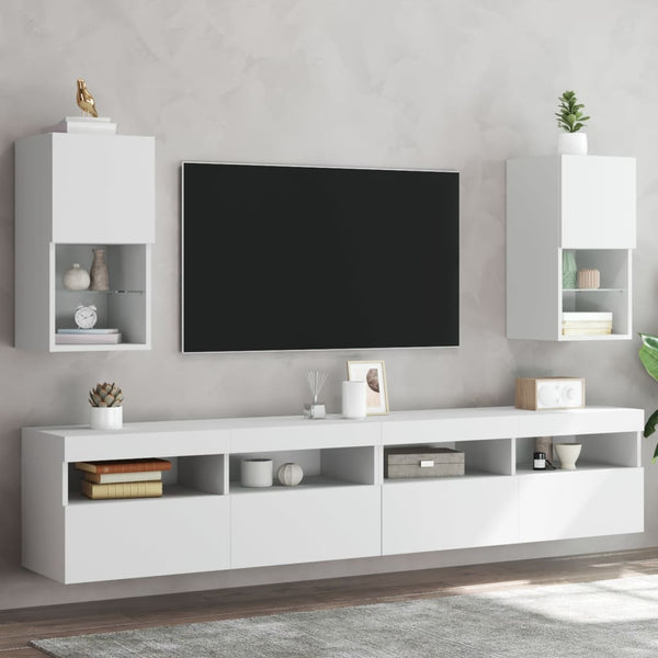 TV-Schränke mit LED-Beleuchtung, 2er-Set, Weiß