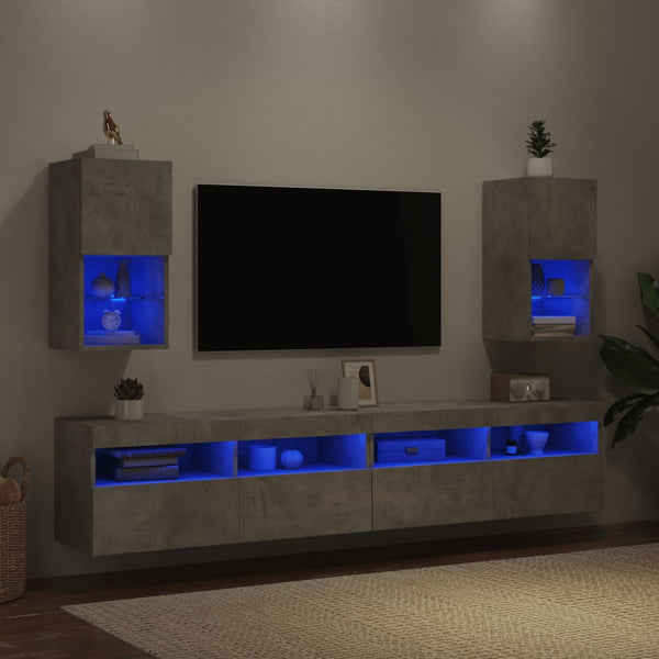 TV-Schränke mit LED Betongrau 2er Set