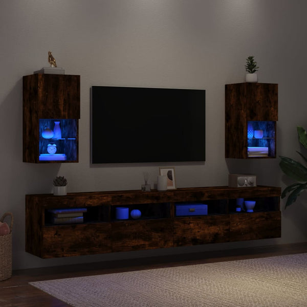 TV-Schränke mit LED Räuchereiche 2er-Set