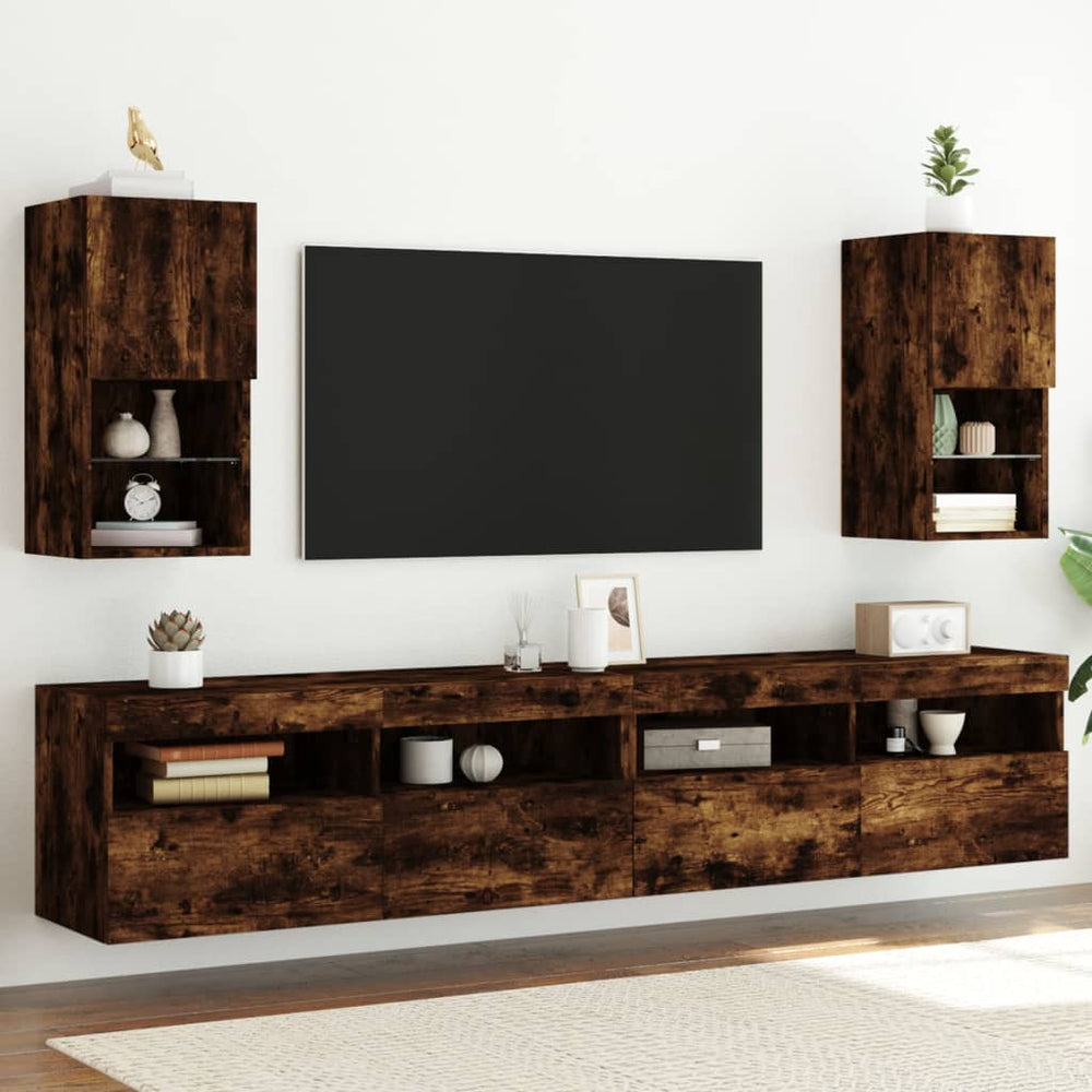 TV-Schränke mit LED Räuchereiche 2er-Set
