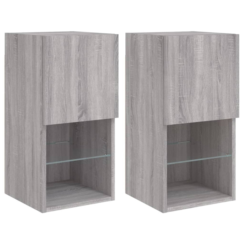 vidaXL Meubles TV avec lumières LED 2 pcs Gris Sonoma 30,5x30x60 cm
