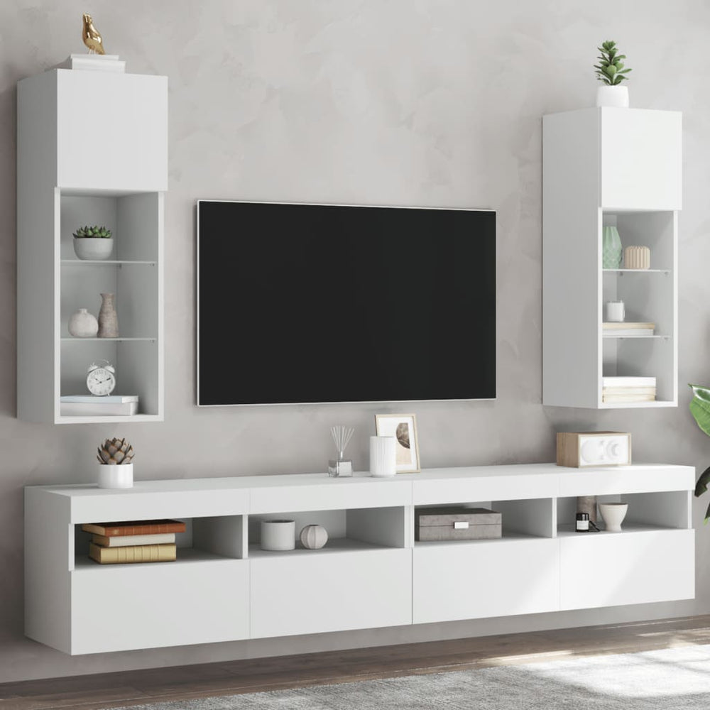 TV-Schränke mit LED, 2er-Set, Weiß