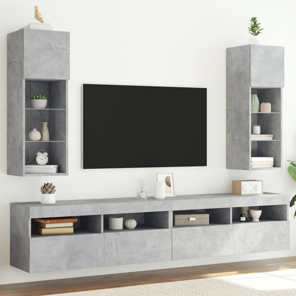 TV-Schränke mit LED Betongrau 2er Set