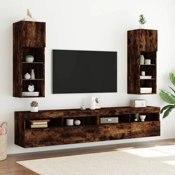 TV-Schränke mit LED-Leuchten Räuchereiche 2er Set