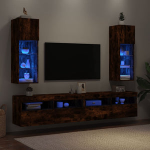 TV-Schränke mit LED-Leuchten Räuchereiche 2er Set