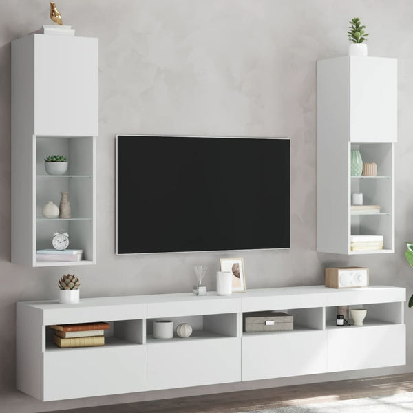 TV-Schränke mit LED-Leuchten, 2er Set, Weiß