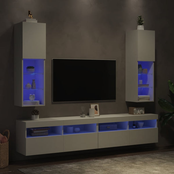 TV-Schränke mit LED-Leuchten, 2er Set, Weiß