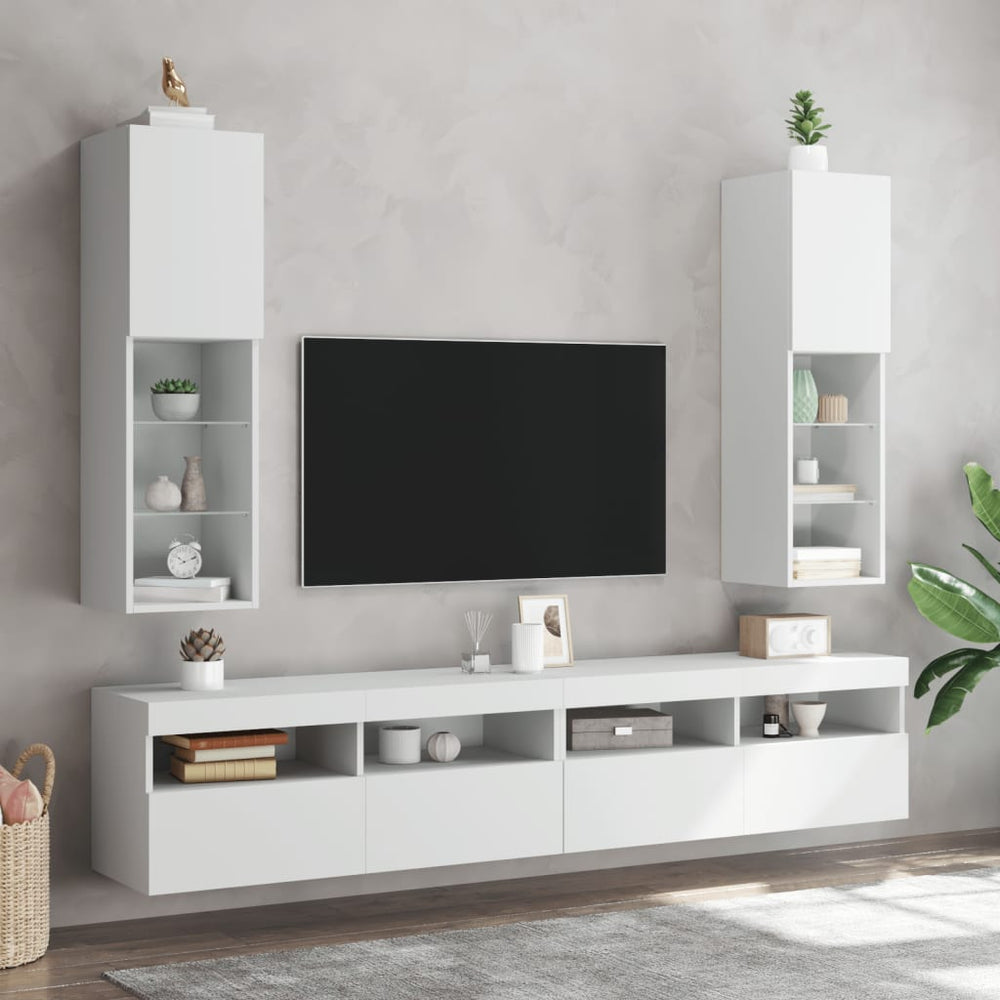 TV-Schränke mit LED-Leuchten, 2er Set, Weiß