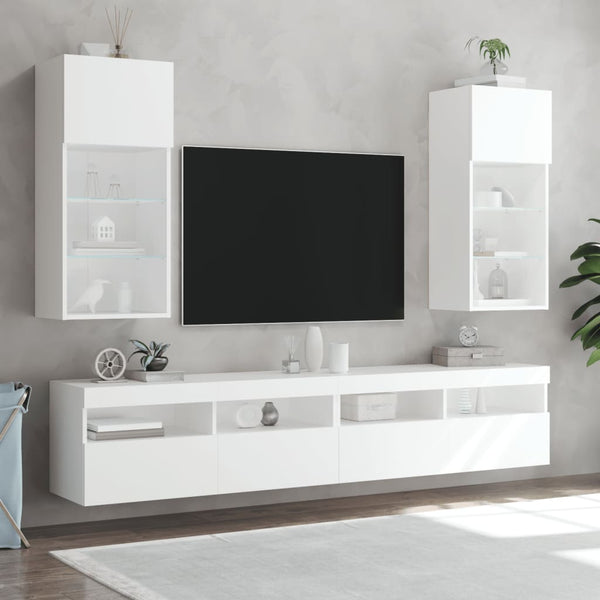 TV-Schränke mit LED-Beleuchtung, 2er-Set, Weiß