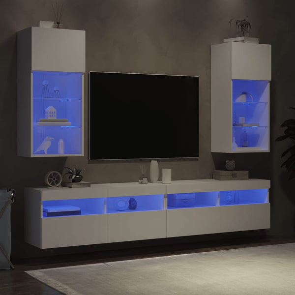 TV-Schränke mit LED-Beleuchtung, 2er-Set, Weiß