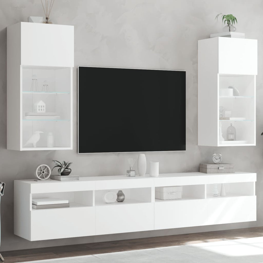 TV-Schränke mit LED-Beleuchtung, 2er-Set, Weiß