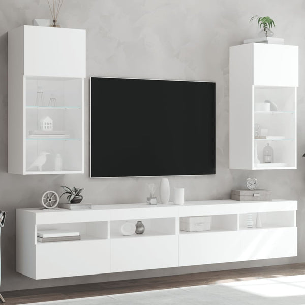 TV-Schränke mit LED-Beleuchtung, 2er-Set, Weiß