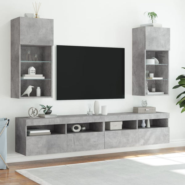 TV-Schränke mit LED Betongrau 40,5x30x90 cm, 2er-Set