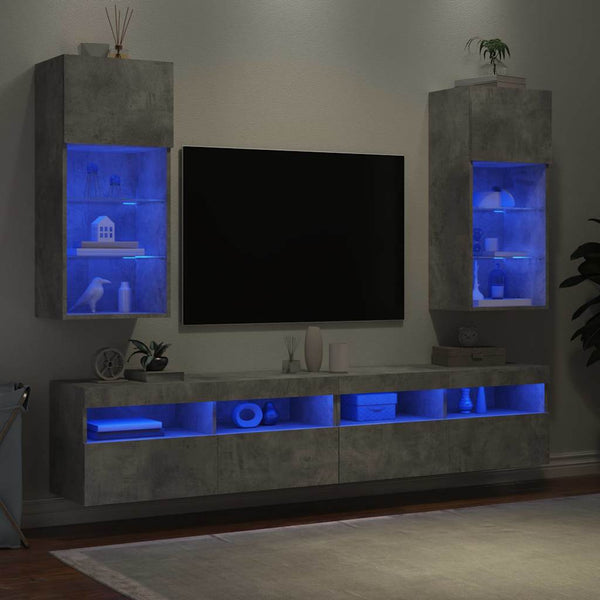 TV-Schränke mit LED Betongrau 40,5x30x90 cm, 2er-Set