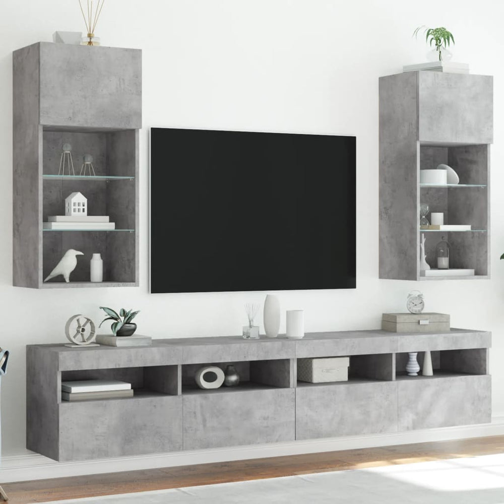 TV-Schränke mit LED Betongrau 40,5x30x90 cm, 2er-Set