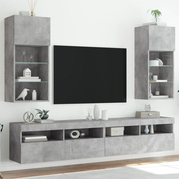 TV-Schränke mit LED Betongrau 40,5x30x90 cm, 2er-Set