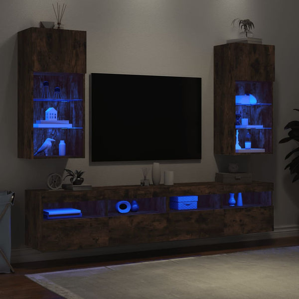 TV-Schränke mit LED Räuchereiche 2er-Set