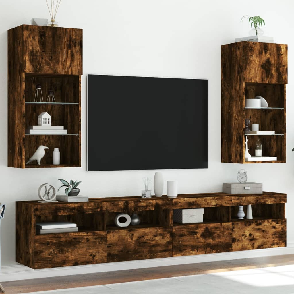 TV-Schränke mit LED Räuchereiche 2er-Set