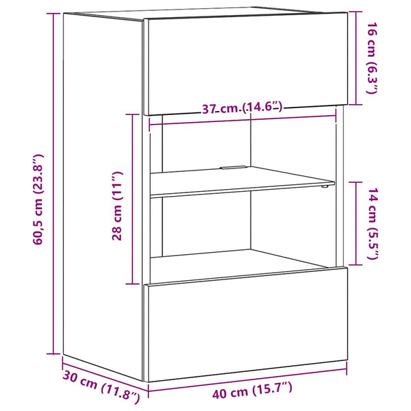 LED Wandschränke für TV, 2er-Set, Weiß, 40 cm