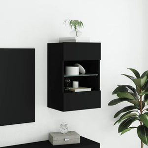 Schwarzer TV-Wandschrank mit LED