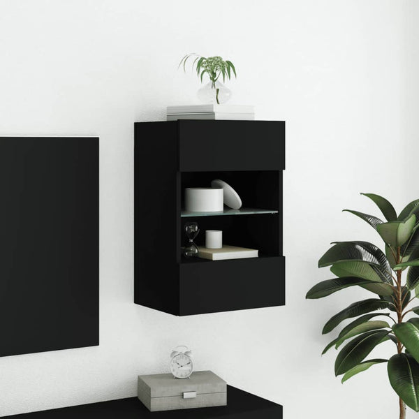 Schwarzer TV-Wandschrank mit LED