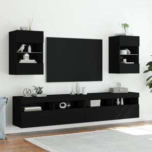 Schwarzer TV-Wandschrank mit LED