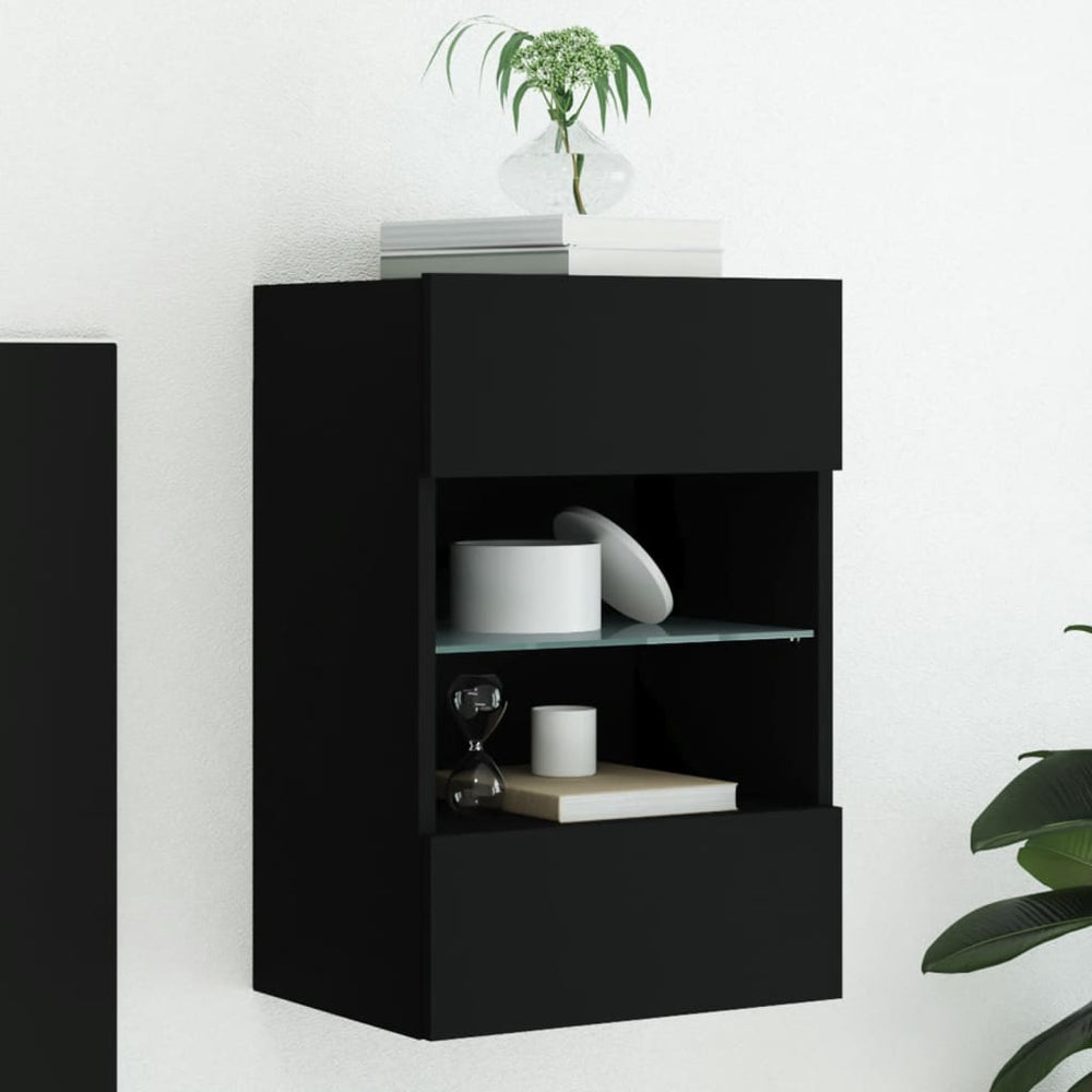 Schwarzer TV-Wandschrank mit LED