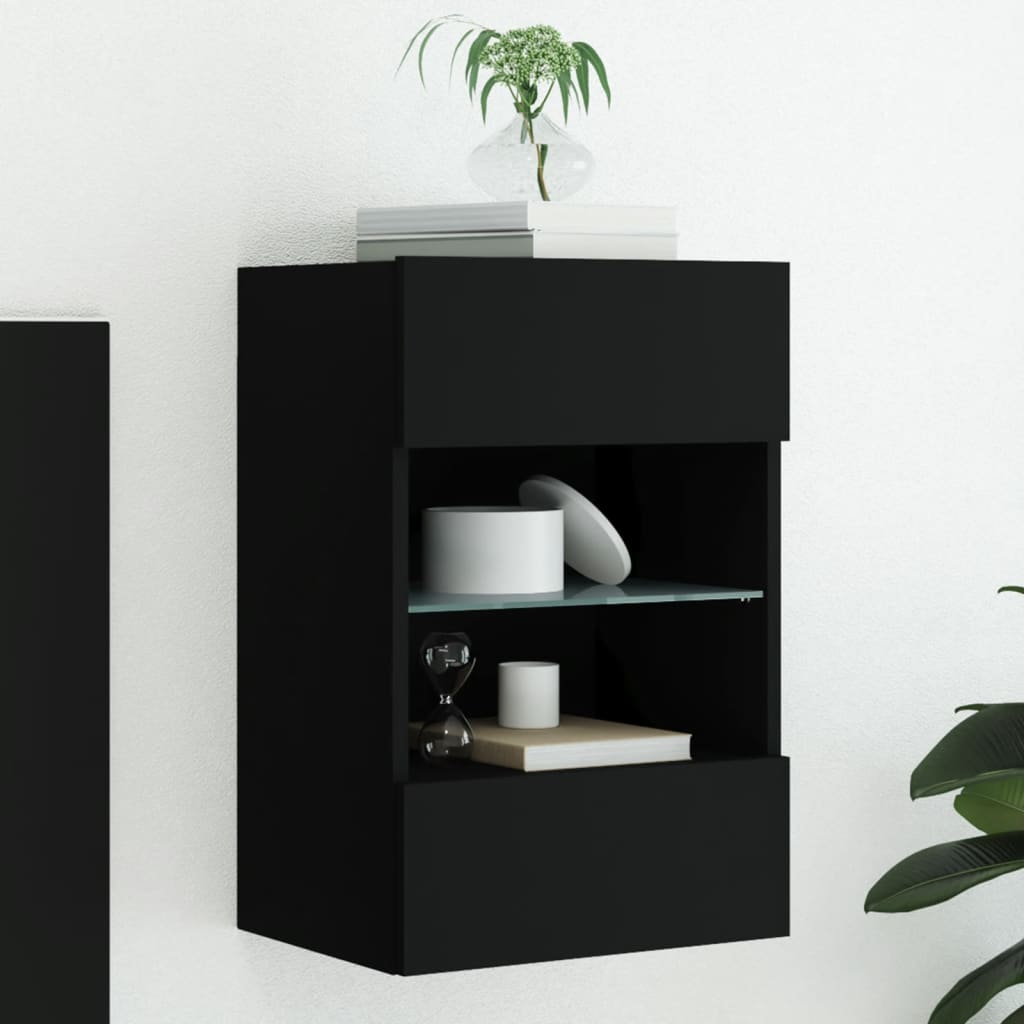 Schwarzer TV-Wandschrank mit LED