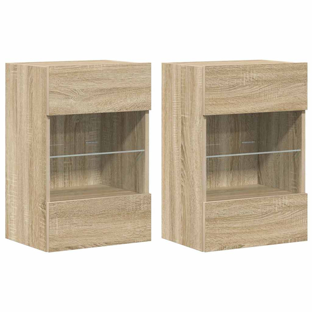 Wandschränke mit LED für TV Sonoma-Eiche 2er Set