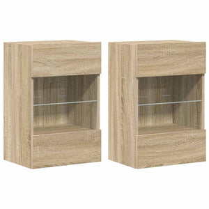 Wandschränke mit LED für TV Sonoma-Eiche 2er Set