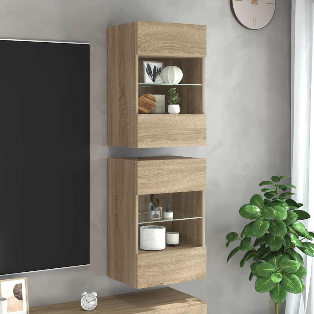 Wandschränke mit LED für TV Sonoma-Eiche 2er Set