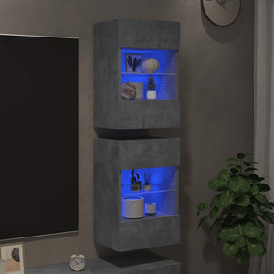 Wandschränke mit LED-Leuchten, 2er-Set, Betongrau