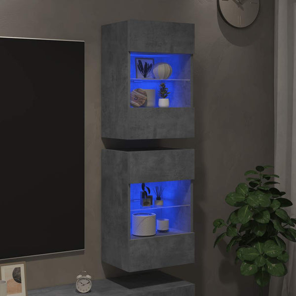 Wandschränke mit LED-Leuchten, 2er-Set, Betongrau